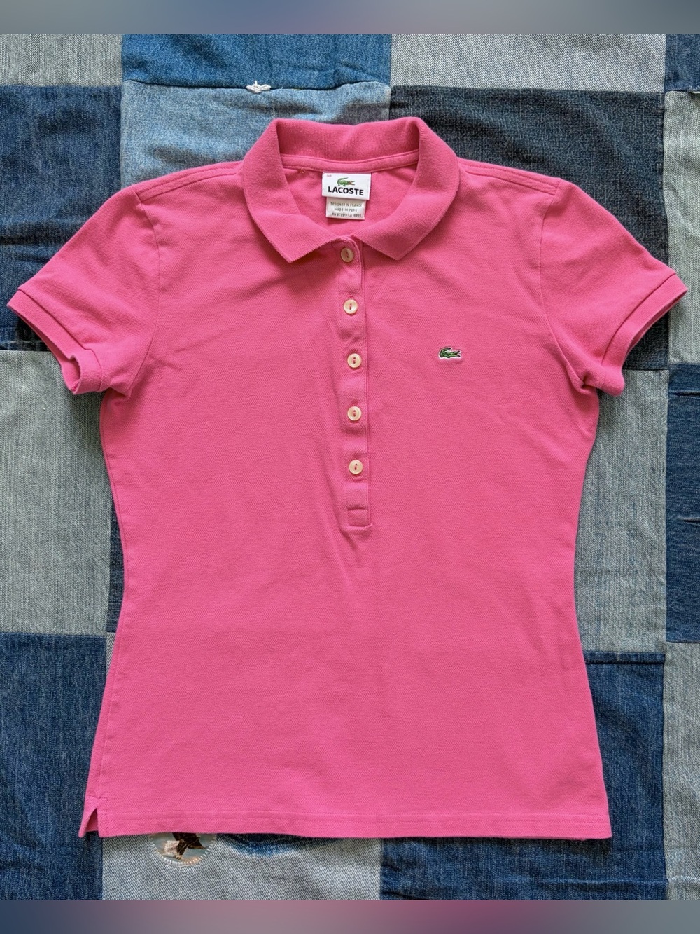 Lacoste pink polo shirt buttoned collared crocodile embroidery size 38 preppy